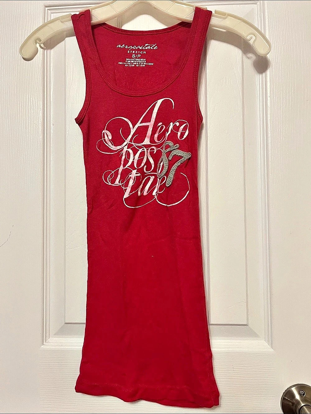 Vintage Y2K aeropostale Stretch Script Logo and Wings Tank Top Hot Pink Small